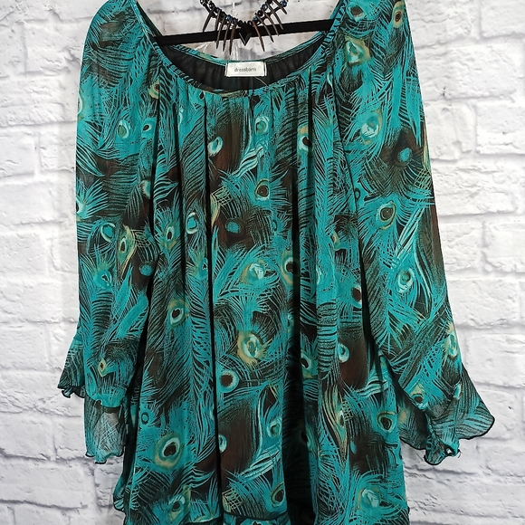 Teal chiffon like peacock design Top - Picture 7 of 7